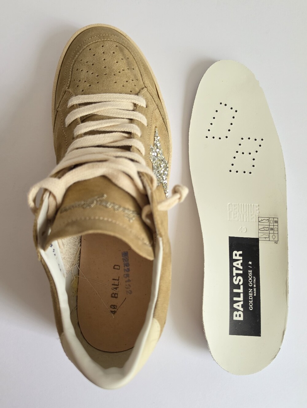 Golden Goose Ball Star Sneakers Desert Beige Cream Glitter EU 40 US 10 - Picture 11 of 12